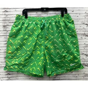 Nike Swim Trunks Men's XL Neon Green Yellow Lined Logo Print Water Shorts